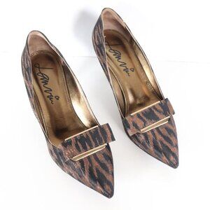 Lanvin Women's Size 38.5 Brown Black Leopard Pumps Pointed Toe Stiletto Heel